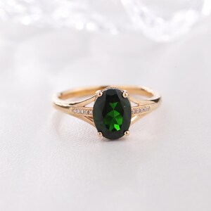 18k or 14k Solid gold Chrome Diopside Diamond Ring, Natural Oval Cut Chrome Diopside Ring, Art Deco Ring, Anniversary Gift for her