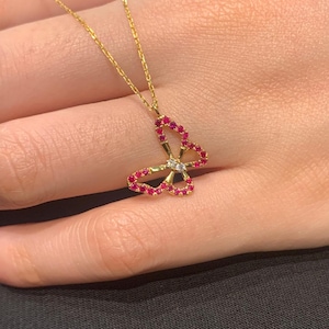 18k Gold Rubin Schmetterling Halskette 14k Gold Halskette Geburtstagsgeschenk Ihr Jahrestag Geschenk Schmetterling Anhänger Muttertag für sie Geschenk