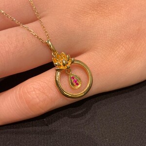 18k Gold Ruby Necklace Gold July Birthstone Necklace Dutch blooming pendant Gold Birthstone Jewelry July Birthday Gift Ruby Jewelry