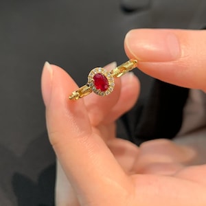 18k Solid Gold Ruby Ring Red Gemstone Ring Unique Engagement Ruby Ring Oval Ring Raw Stone Gemstone Ring Promise Ring Anniversary Gift