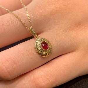 Oval natural ruby necklace Solid 18k gold ruby pendant retro jewelry July Birthstone Charm Pendant, Perfect Gift for Christmas
