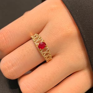 Unique Natural Ruby Ring 18K Solid Gold Genuine Ruby Diamond Ring Red Gemstone Ring for Women July Birthstone Ring