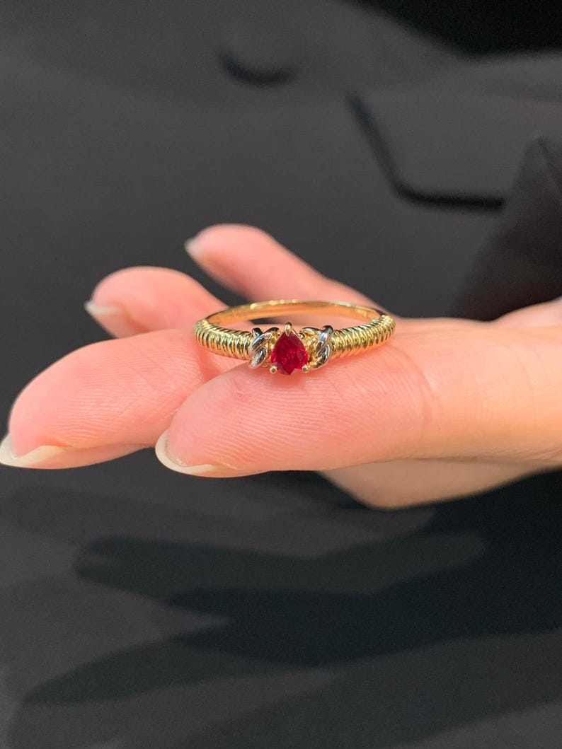 18K Gold Ruby Ring Ruby Teardrop Ring Ruby Pear Ring Dainty Ring July ...