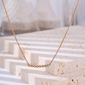 18k or 14k Solid gold Diamond Necklace, Diamond Curved Necklace, Everyday Necklace, Minimalist Diamond Bar Necklace, Dainty Bar Pendant