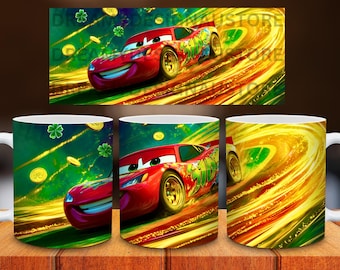 St Patricks Day Mug Wrap: Lightning McQueen Car Design (Digital Download)