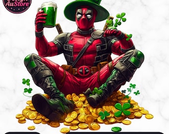 St Patrick's Day Deadpool PNG: Kids Cartoon Sublimation Design