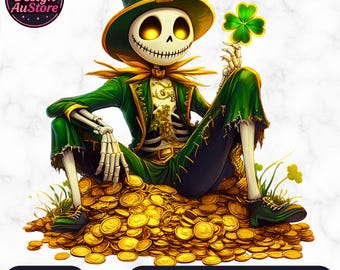 Leprechaun squelette, Saint-Patrick PNG : conception de sublimation de dessin animé pour enfants