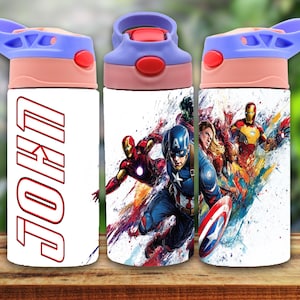 Envoltório de copo de super-herói personalizado de 12 onças | Envoltório de copo com canudinho infantil de 12 onças | Design de envoltório de copo de personagem de desenho animado PNG | Sublimação de copo PNG