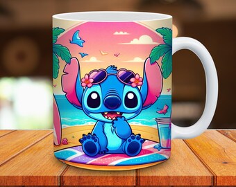 漫画風花柄マグカップラップ：昇華転写デザインテンプレート（デジタルダウンロード）