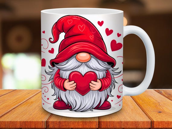 Gnome Valentine Mug Wrap | 11 & 15 Oz Sublimation Mug Template | Gnome Love Mug Wrap PNG Sublimation Design | Valentines Day Mug Design
