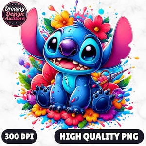Stitch Cartoon PNG, Birthday, Digital design PNG file for sublimation, High Resolution, Instant Digital Download