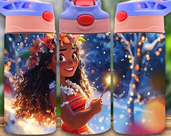 Diseño navideño de Moana para vaso infantil: sublimación para vaso entrenador de 12 oz (PNG)