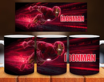 Superhero IronMan Mug Wrap: 11oz 15oz Sublimation Design (PNG Digital Download)