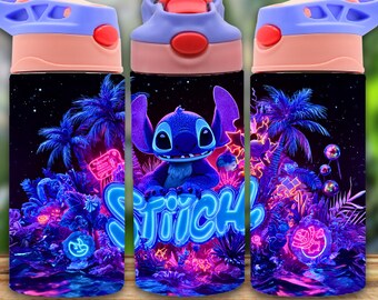 Diseño floral de Stitch para vaso, funda para vaso Lilo Angel de 12 oz (PNG)