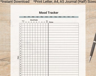 Printable Mood Tracker: Daily & Monthly Journal (Digital Download)