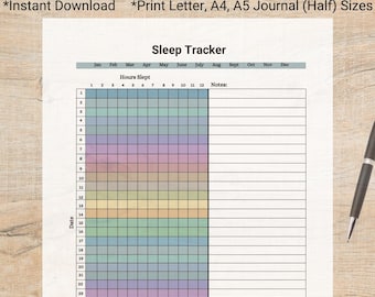 Printable Sleep Tracker with Notes: Visual Monthly & Yearly Log (Digital Download)