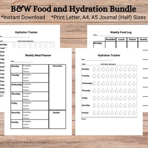 WITH FREE GIFT - Food and Hydration Bundle PDFs – Easy meal planning, grocery list, reminder to drink water, food log, package set, notes
