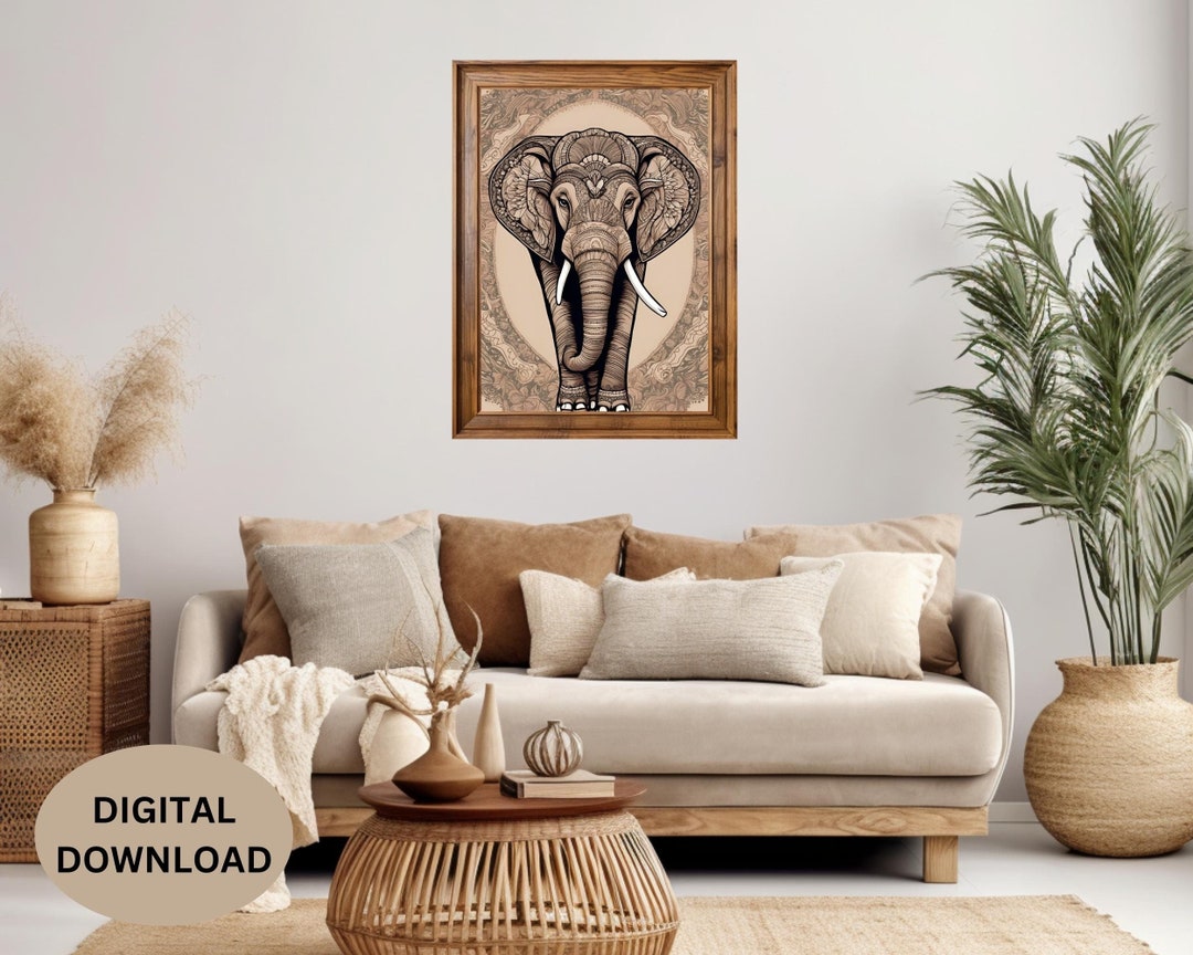 Boho-chic Elephant DIGITAL Wall Art With a Detailed, Mandala-patterned ...