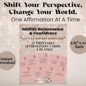 Midlife Reinvention Affirmation Cards Printable | Second Chapter Motivation | Starting Over Encouragement | 52 + 4 Blank
