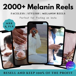 Melanin Faceless MRR-video&#39;s Instagram-reels, gezichtsloze digitale marketingvideo&#39;s Master Resell Rights, PLR Aesthetic Digital Marketing Canva