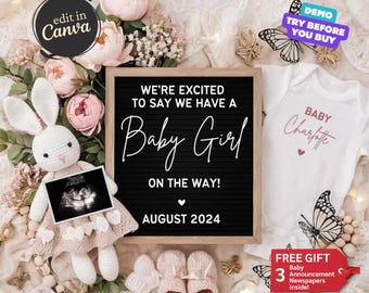 It's a Girl Pregnancy Announcement Digital, Baby Girl Announcement, Social Media Gender Reveal, Sister Pregnancy Announcement, Little Girl