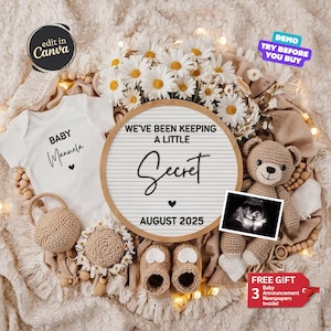 Pregnancy Announcement, Boho Baby Announcement Digital, Baby Reveal, Summer Baby Reveal, Social Media Template, Gender Neutral Baby, Daisies