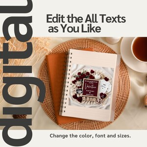 May include: A spiral-bound notebook with a decorative page featuring a teddy bear, red hearts, and the text "We are excited to say a little Valentine is on the way." The notebook is on a woven mat.