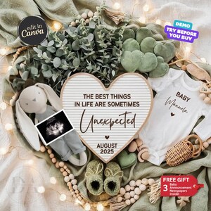 Neutral Baby Announcement Digital, Boho Baby Reveal, Pregnancy Announcement, Editable Template, Social Media Reveal, Baby Gender Reveal