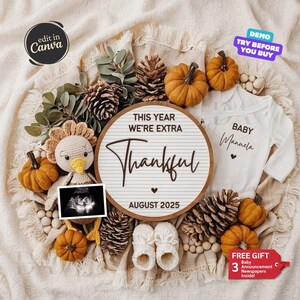 Thanksgiving Baby Announcement, Fall Pregnancy Announcement Digital, Baby Reveal Autumn, Editable Gender Neutral Social Media Template