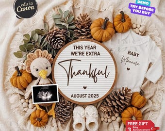 Thanksgiving Baby Announcement, Fall Pregnancy Announcement Digital, Baby Reveal Autumn, Editable Gender Neutral Social Media Template