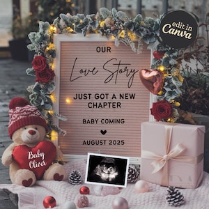 Valentines Day Pregnancy Announcement Digital, Baby Announcement Editable Template for Social Media February Boho Gender Neutral Baby Reveal