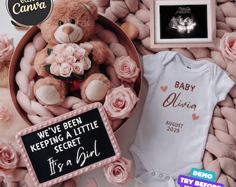 It's a Girl Pregnancy Announcement,  Baby Girl Announcement, Gender Baby Reveal Social Media Template, Sister Pregnancy Announcement Floral