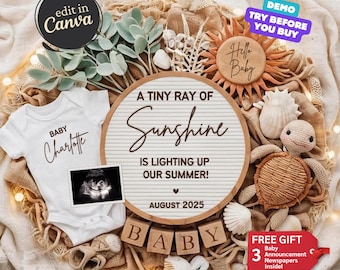 Summer Pregnancy Announcement, Baby Announcement Digital, Beach Baby Revealing Social Media Template Gender Neutral Reveal, Boho Baby Reveal