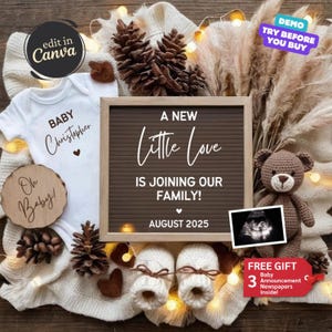 Digital Baby Announcement Boho, Teddy Bear Pregnancy Announcement, Neutral Gender Reveal, Editable Instagram Announce, Social Media Reveal