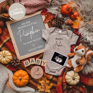 Fall Digital Baby Announcement, Pregnancy Announcement Autumn, Gender Neutral Reveal Girl, Gender Boy Social Media Reveal, Pumpkin Patch