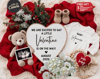 Valentines Day Pregnancy Announcement, Pregnancy Gender Reveal Template, Little Valentine On the Way, February Baby Announcement