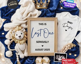 Boy Pregnancy Announcement Digital, Lion King Neutral Baby Boy Pregnancy Announcement Template, Editable Canva Social Media Reveal, Baby Boy