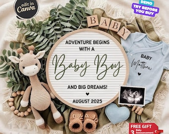 Baby Boy Announcement Digital, Boy Pregnancy Announcement, It's a Boy Baby Gender Reveal, Social Media Template, Little Brother, Adventure