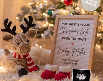 Christmas Digital Pregnancy Announcement, December Reindeer Baby Announce, Gender Neutral Editable Template, Boho Social Media Baby Reveal