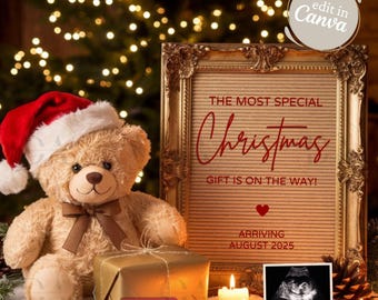 Christmas Digital Pregnancy Announcement, December Baby Announcement, Gender Neutral Social Media Reveal, Editable Template Winter Pregnancy