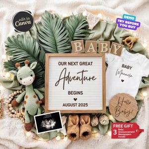Adventure Pregnancy Announcement Digital, Boho Baby Announcement, Editable Pregnancy Reveal, Gender Neutral Reveal, Adventure Begins