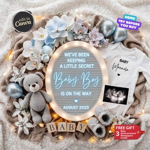 It&#39;s a Boy Baby Gender Reveal, Baby Boy Pregnancy Announcement Digital Editable Social Media Little Brother Reveal Template Neon Baby Reveal