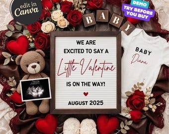 Valentines Day Baby Announcement Digital, February Pregnancy Announcement, Simple Baby Arrival Reveal, Editable Social Media Template