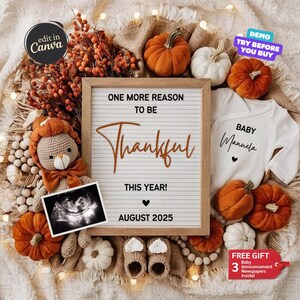 Thanksgiving Baby Announcement Digital, Fall Baby Reveal, Autumn Pregnancy Announcement, Editable Gender Social Media Template, Thankful