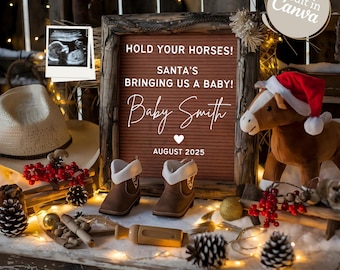 Western Christmas Digital Pregnancy Announcement, Boho Farm Minimalist Baby Announcement, Cowboy Baby Social Media Facebook Instagram Reveal