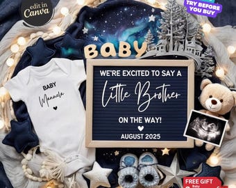 Baby Boy Pregnancy Announcement Digital, Little Brother Announcement Template, Editable Social Media Reveal, It's a Boy Gender Baby Reveal
