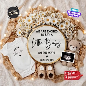 Digital Pregnancy Announcement, Baby Announcement, Baby Reveal, Social Media Reveal, Editable Template, Gender Neutral, Teddy Bear, Secret