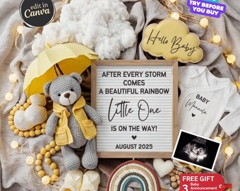 Rainbow Baby Pregnancy Announcement, Baby Announcement Digital, Social Media Baby Gender Reveal, Editable Template, Little Rainbow, IVF