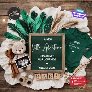 Baby Announcement Digital, Boho Pregnancy Announcement, Baby Reveal, Editable Social Media Reveal, Gender Neutral Reveal, Little Adventurer