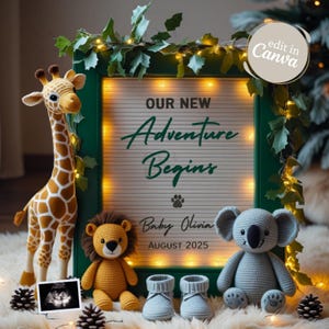Safari Pregnancy Announcement, Adventure Baby Announcement Editable Template, Pregnancy Reveal Idea Social Media, Gender Neutral